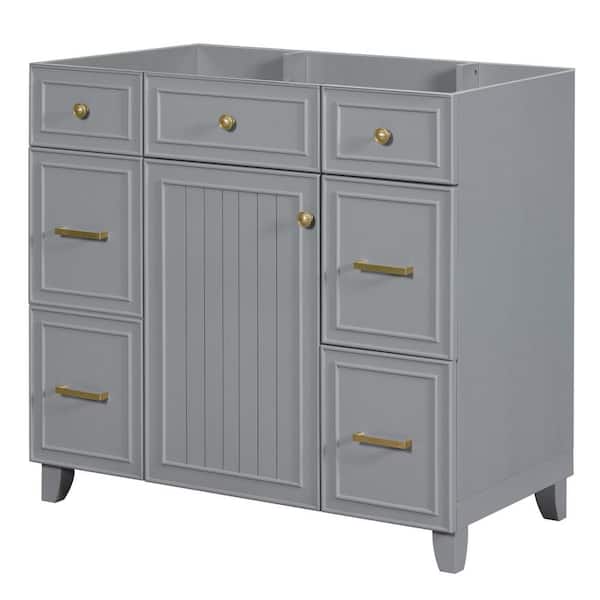 Tileon 35.4 in. W x 16.65 in. D x 33.3 in. H Bath Vanity Cabinet without Top with 3-Drawers and Adjustable Shelf in Gray