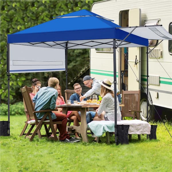 Patiojoy Pop Up Gazebo Tent 17'x10' Adjust Dual Half Awnings Folding Blue