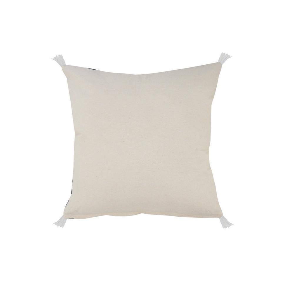 Coastal Square Navy and White Braided Tasseled Throw Pillow