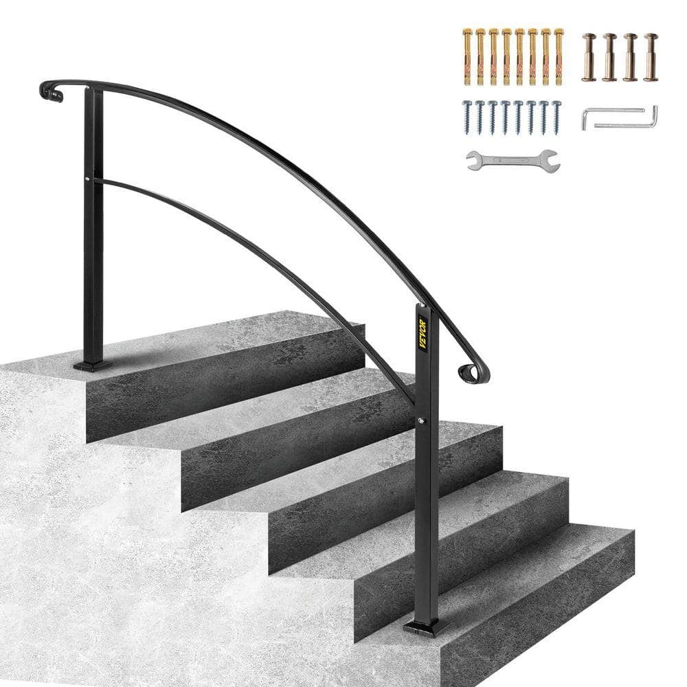 VEVOR Outdoor Handrails Fit 4 to 5 Steps Stair Railing Black Front Porch Hand Rail Wrought Iron Handrail for Concrete Steps (punMwj5wqz3h7xY)