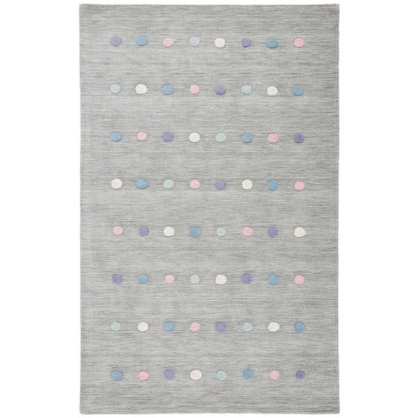 Kids 8 ft. x 10 ft. Silver Polka-Dot Area Rug