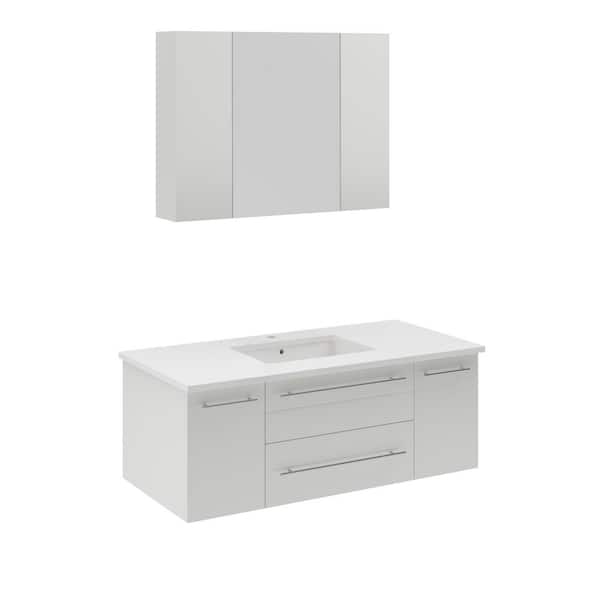 Fresca Lucera 42 in. Single Sink Wall Mount White Bath Vanity with White Quartz Top, Undermount Sink and Medicine Cabinet