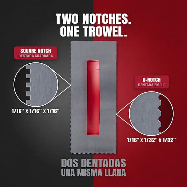 Dual-Notch 11 in. x 4-1/2 in. Steel Blade Vinyl Composition Tile, Luxury Vinyl Plank and Tile Notched Flooring Trowel