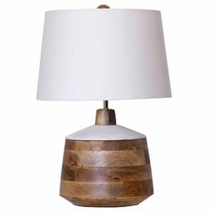 18 in. Natural, White Marble, White Table Lamp with White Linen Shade