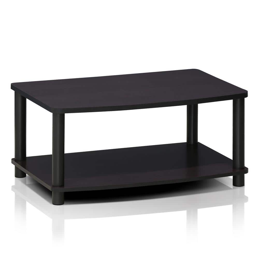 Dark Walnut 2-Tier Rectangular TV Stand with PVC Poles