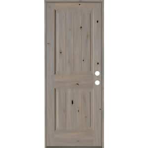 30 in. x 80 in. Rustic Knotty Alder Square Top V-Grooved Left-Hand/Inswing Grey Stain Wood Prehung Front Door