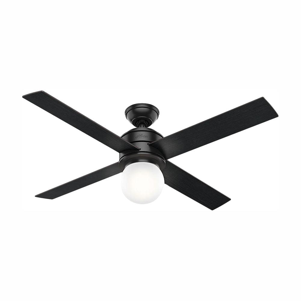 52" Matte Black Ceiling Fan with Globe Light and Wall Control