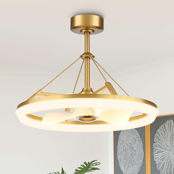30 in. Indoor Antique Gold Bladeless Dimmable Standard Ceiling Fan with Light, 6-Speed Low Profile Ceiling Fan