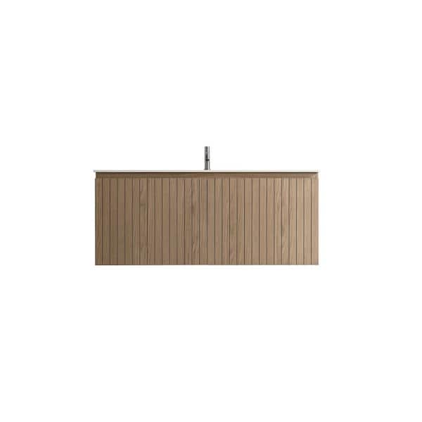 Modland Odele 48in. W x 19.75in. D x 20.16in. H Single Sink Floating Bath Vanity in Natural Wood with White Sintered Stone Top