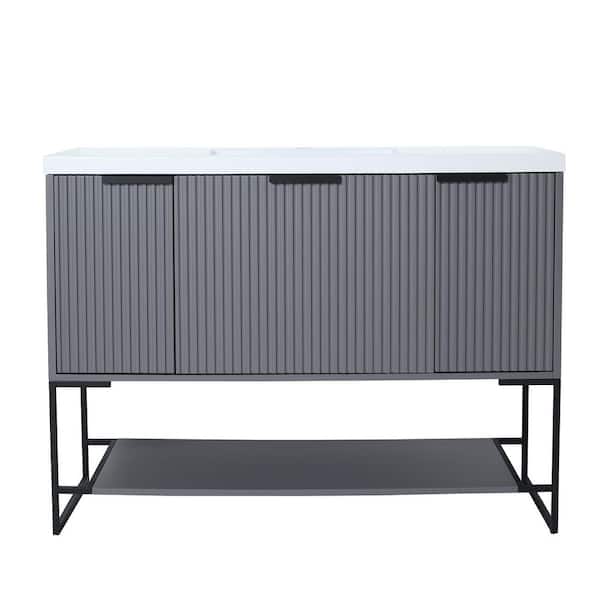 48 in. W x 18 in. D x 35 in. H Single Sink Freestanding Bath Vanity in Rock Grey with White Cultured Marble Top