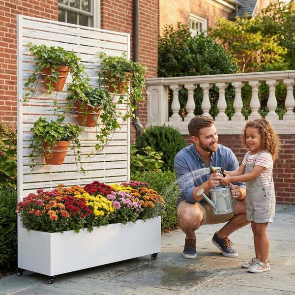 PexFix 72 in. H x 47 in. W Weathered White Planter Box with