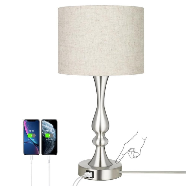 Laraine 20.7 in. Silver Touch Control 3-Way Table Lamp with 2-USB Ports, 6-Watt LED Bulb Included