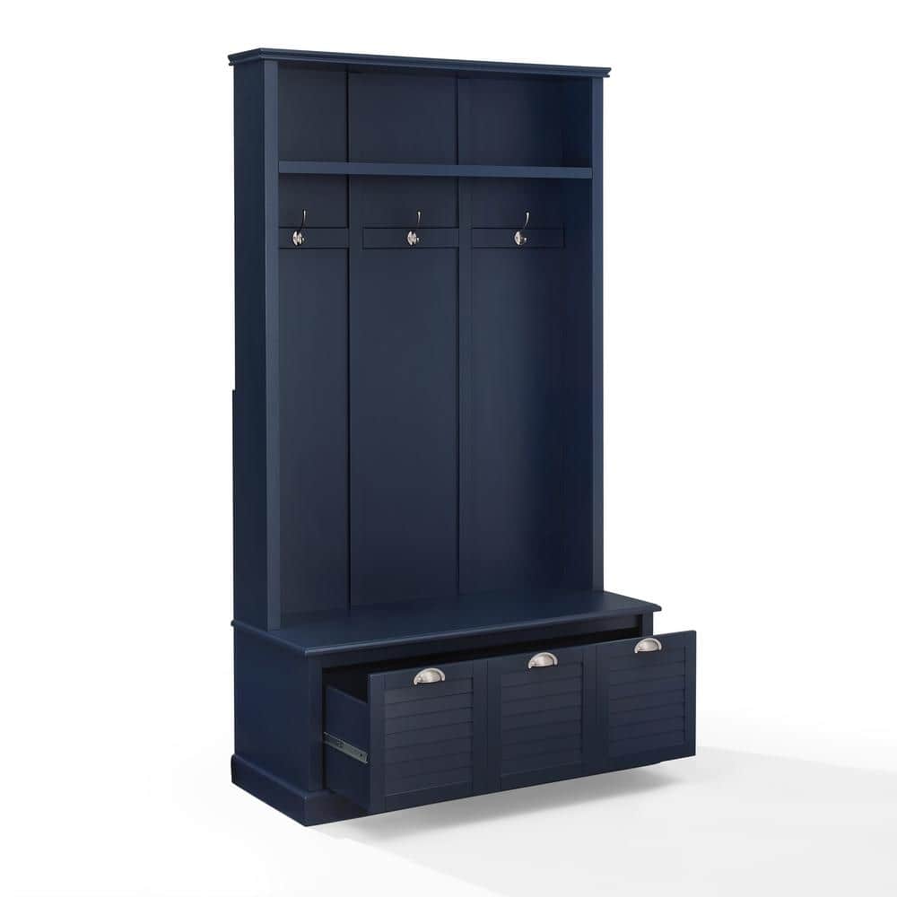Ellison Hall Tree Navy - Crosley: Bench with Storage, Coat Hooks, Seating Area