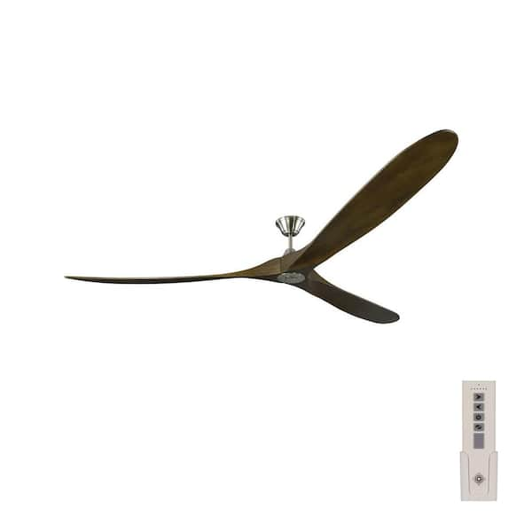 Generation Lighting Maverick Grand 99 in. Modern Indoor/Outdoor Brushed Steel Ceiling Fan with Dark Walnut Wood Blades and Remote Control