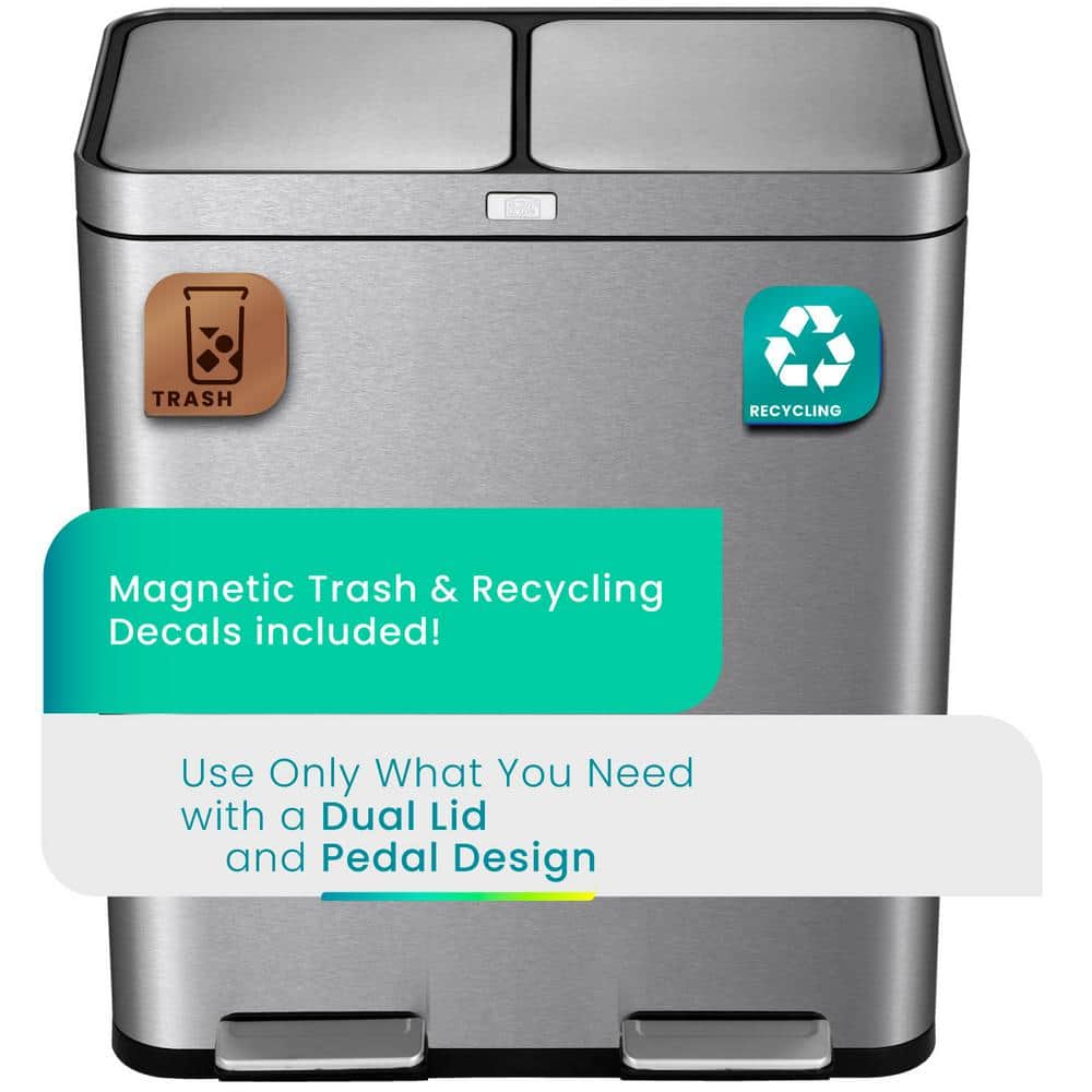 Silver Stainless Steel Dual Compartment Kitchen Trash Can