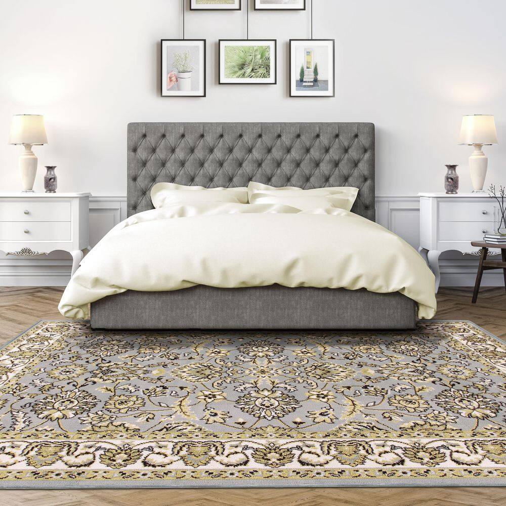 Elegant Lille Floral Scroll 4' x 6' Gray Synthetic Area Rug