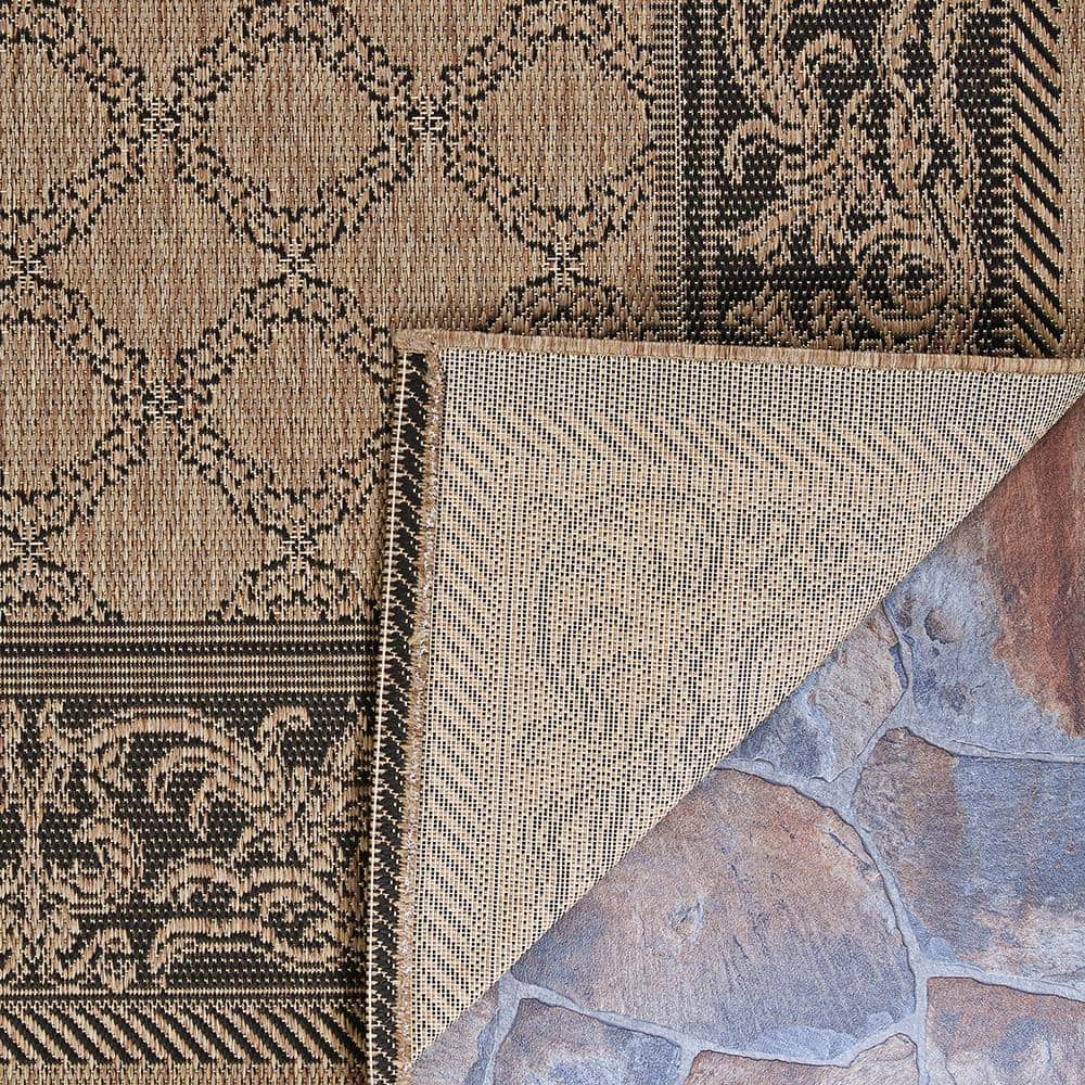 Rectangular Black and Cocoa Synthetic Flat Woven Rug