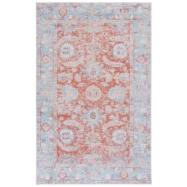 SAFAVIEH Martha Stewart Washable Turquoise/Rust 5 ft. x 8 ft. Machine Washable Distressed Ornate Area Rug