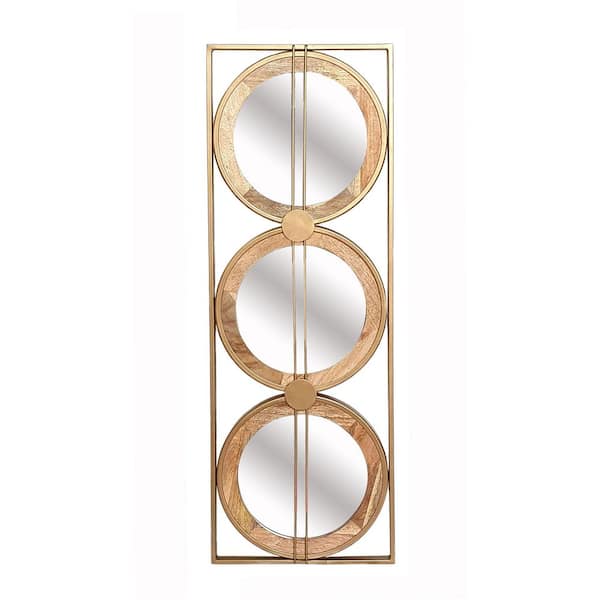 Unbranded 3 Mirror Piece Brown Wall Mirror in Gold Rectangular Frame, Home Wall Decor, 13.8 in. x 0.7 in. x 39.8 in.