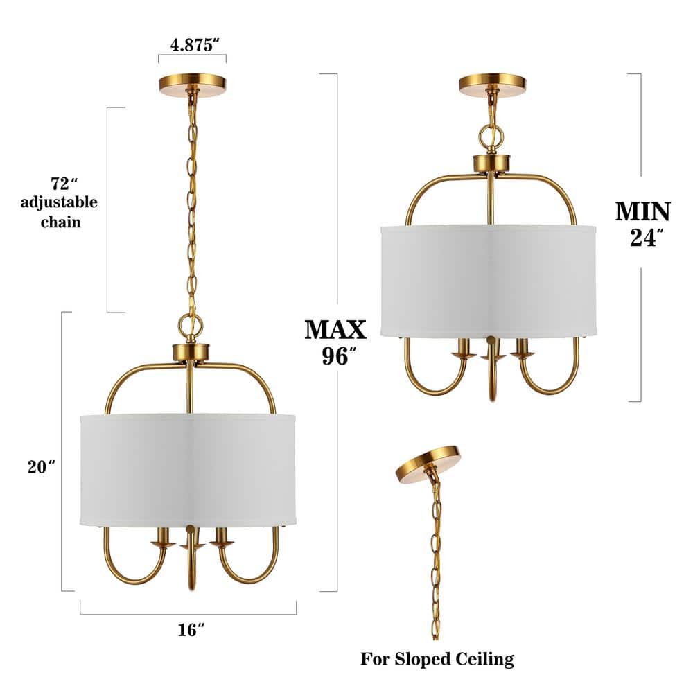 Jemmi 22" Gold Brass Drum Pendant with Off-White Shade and LED