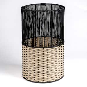 Harper Modern 4.13 Gal. 2-Tone Faux Wicker Cylinder Waste Basket, Black/Cream