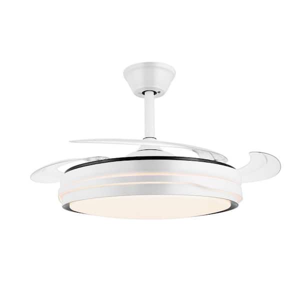 42 in. Blade Span Smart Indoor White Low Profile Retractable Ceiling Fan with 3-Color Change LED with Remote Included
