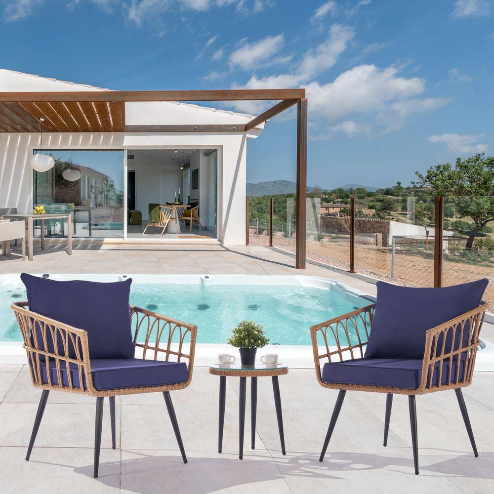 3-Pieces Wicker Outdoor Bistro Set All-Weather Patio Furniture Set with Tab