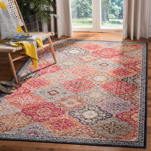 Montage Red/Aqua 4 ft. x 6 ft. Bohemian Border Indoor/Outdoor Patio Area Rug