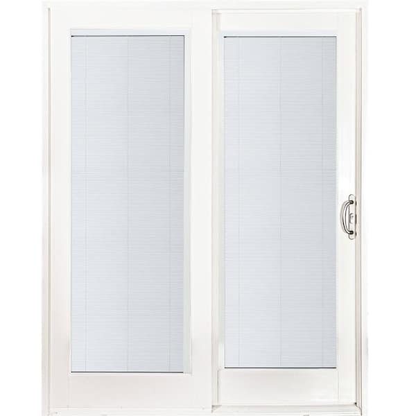 60 in. x 80 in. Woodgrain Interior and Smooth White Right-Hand Composite Sliding Patio Door with Built in Blinds