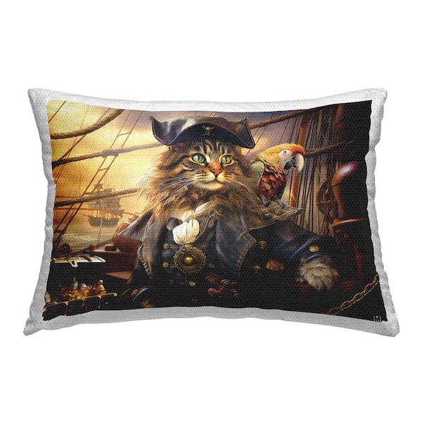 Pirate Cat Aboard Ship Outdoor Printed Throw Pillow by Michael David Ward