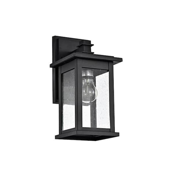 Tidoin 1-Light Black Hardwired Outdoor Wall Lantern Sconce Porch Light with Clear Seedy Glass