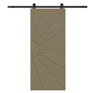36 in. x 80 in. Olive Green Stained Composite MDF Paneled Interior Sliding Barn Door with Hardware Kit