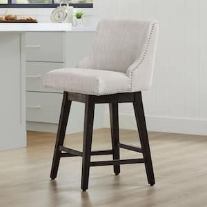 Martin 26 in. Ivory High Back Solid Wood Frame Swivel Counter Height Bar Stool with Fabric Seat