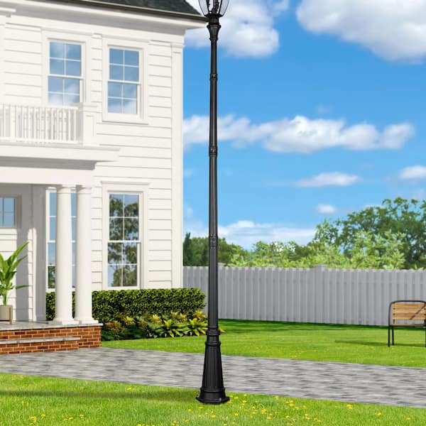 Sunbury 114.5 in. Textured Black Surface Mount Outdoor Lamp Post