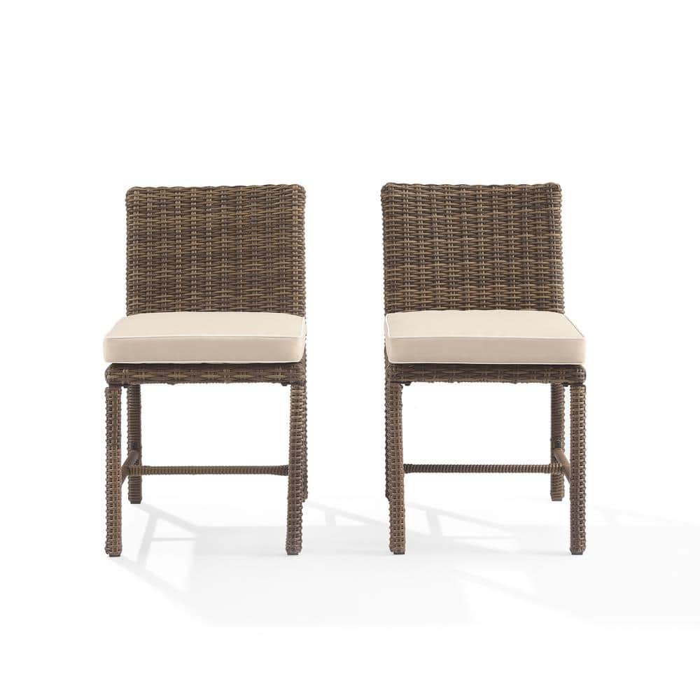 Bradenton Weathered Brown Wicker Outdoor Dining Chairs with Sand Cushions