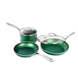 Emerald Green 5-Piece Aluminum Ultra-Durable Non-Stick Diamond Infused Cookware Set with Glass Lids
