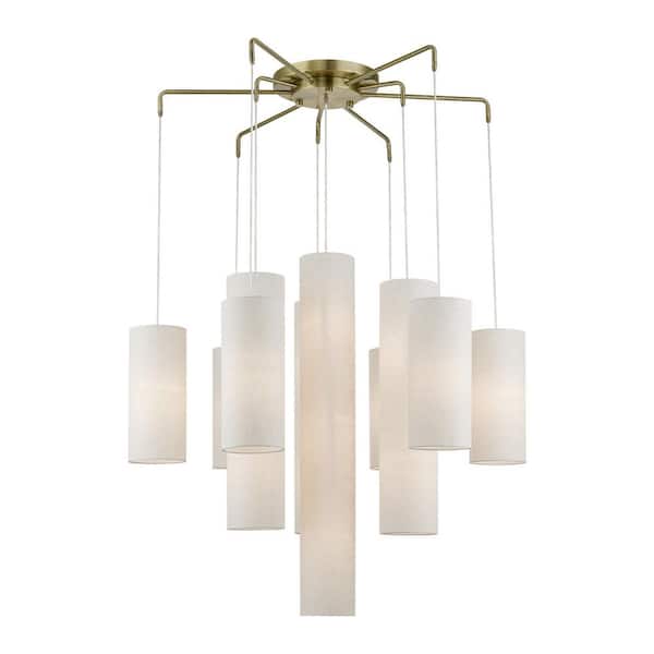 AVIANCE LIGHTING Crossbrooke 15-Light Antique Brass Extra Large Foyer Chandelier with Oatmeal Fabric Shades
