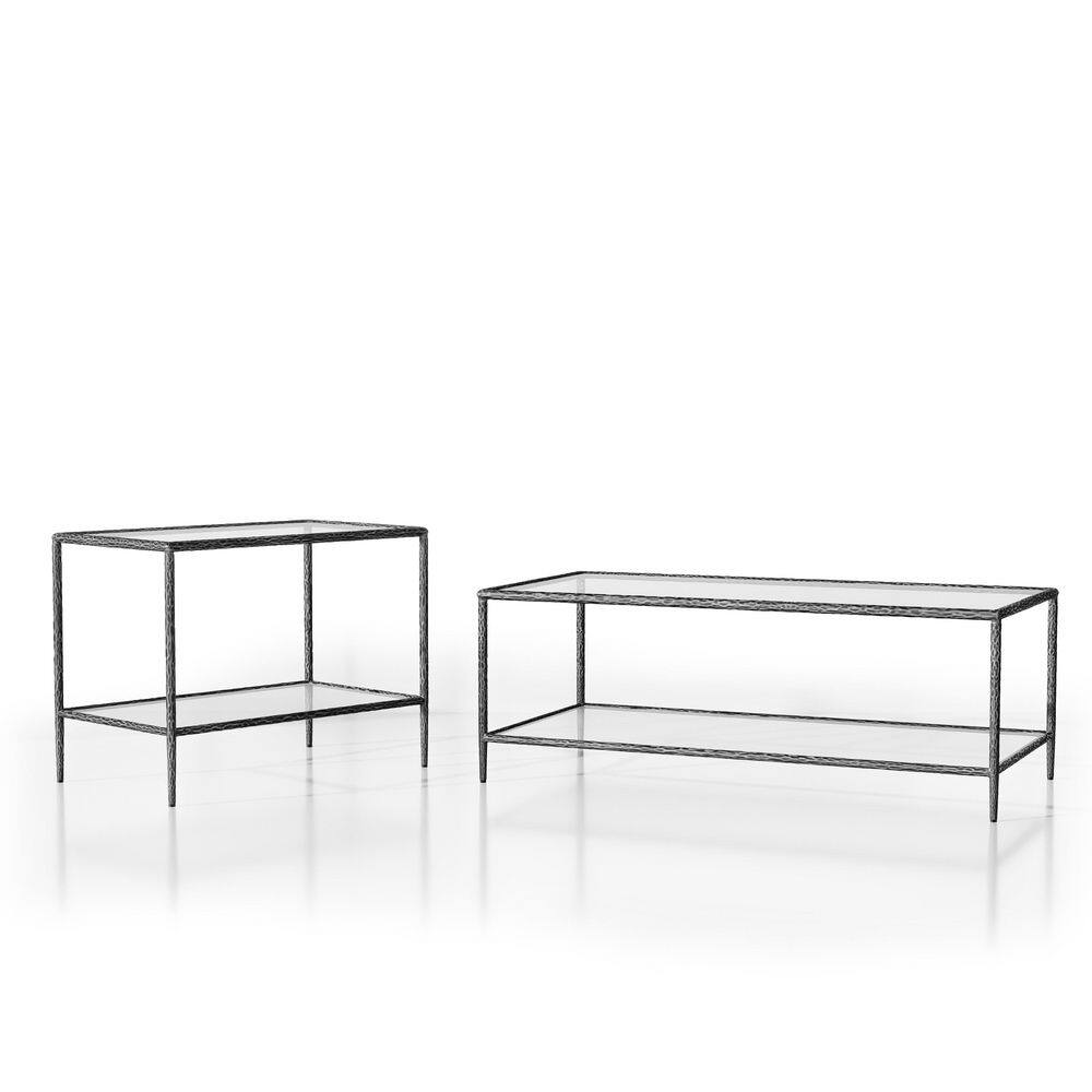 Parto Modern 47.2 in. Forged Metal Gray Rectangle Glass Top Coffee Table Set With 2 Pieces With Shelf price history on PriceWatchPro