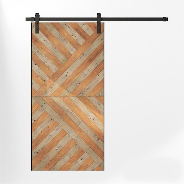 Custom Stained 96 in. x 42 in. Malibu, Celestia Gray, Reclaimed Wood, Sliding Barn Door with Hardware Kit