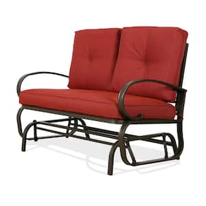 Patio 2-Person Metal Outdoor Glider Rocking Bench Loveseat with Red Cushion