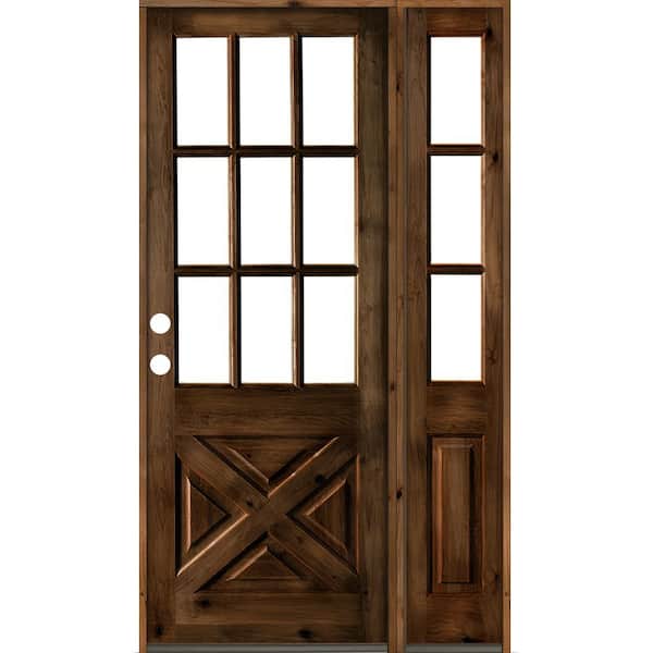 Krosswood Doors 46 in. x 96 in. Alder 2-Panel Right-Hand/Inswing Clear Glass Provincial Stain Wood Prehung Front Door w/Right Sidelite