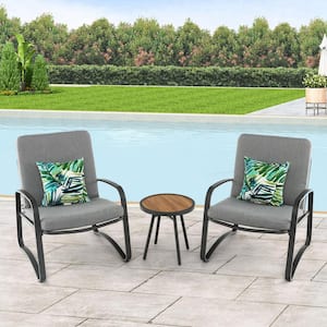 3-Piece Meta Rattan Patio Conversation Armrest Sofa Set with Gray Cushioned