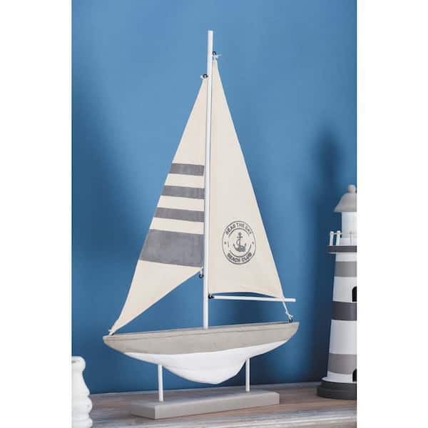 Litton Lane 14 in. x 22 in. Coastal Living Wood Cement Sailboat Decor