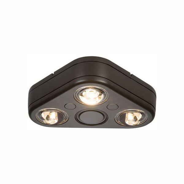 All-Pro Revolve Bronze Triple Head Outdoor Integrated LED Security Flood Light at 3500K Bright White, Switch Controlled