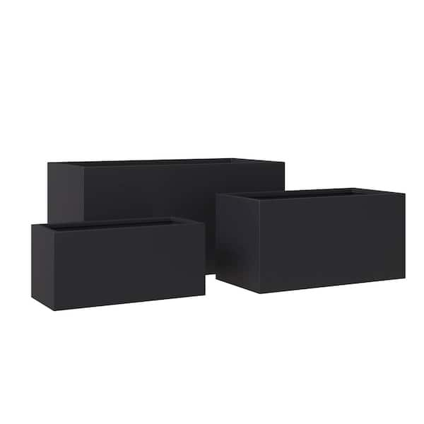 Leisuremod Bloom 3-Piece Fiberstone and MGO Clay Planter Set, Modern Rectangular Planter Pot for Indoor and Outdoor (Black)