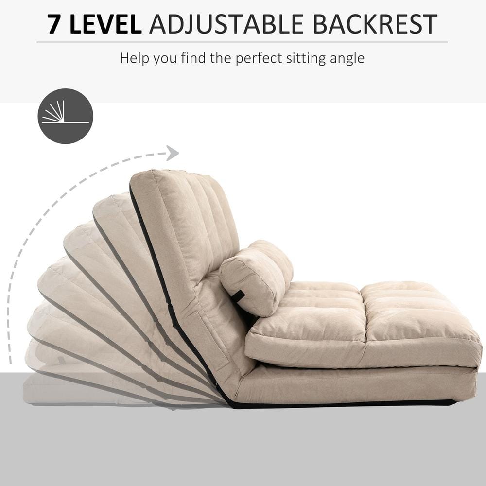 Beige Tufted Metal Full Sleeper Sofa with Pillows