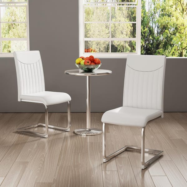 Unbranded White PU Leather Upholstered Dining Chair Modern Accent Chair Side Chair with C Shape Plating Leg (Set of 2)