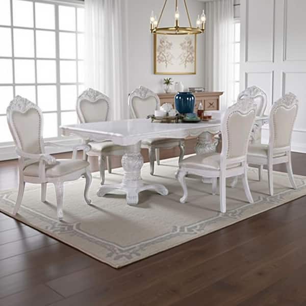 Zenie 7-Piece Rectangle White Wood Top Dining Table Set Seats 6