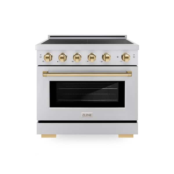 Autograph 36 in. 5.2 cu. ft. Paramount Induction Range with 5 Element Cooktop in Stainless Steel with Gold Accents