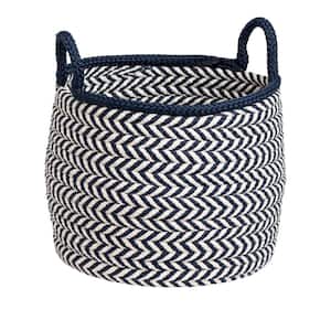 Preve 15 in. x 15 in. x 15 in. White and Navy Round Basket